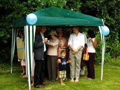 Huddled under the gazebo
