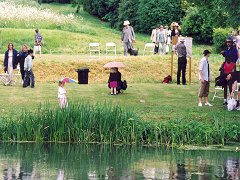 Kids' parasols from across the river