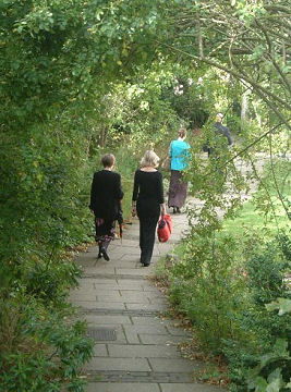 Walking through the gardens to the Rainolds Room