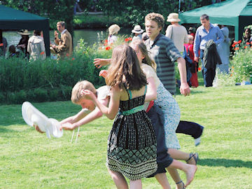 Hat frisby on the croquet lawn